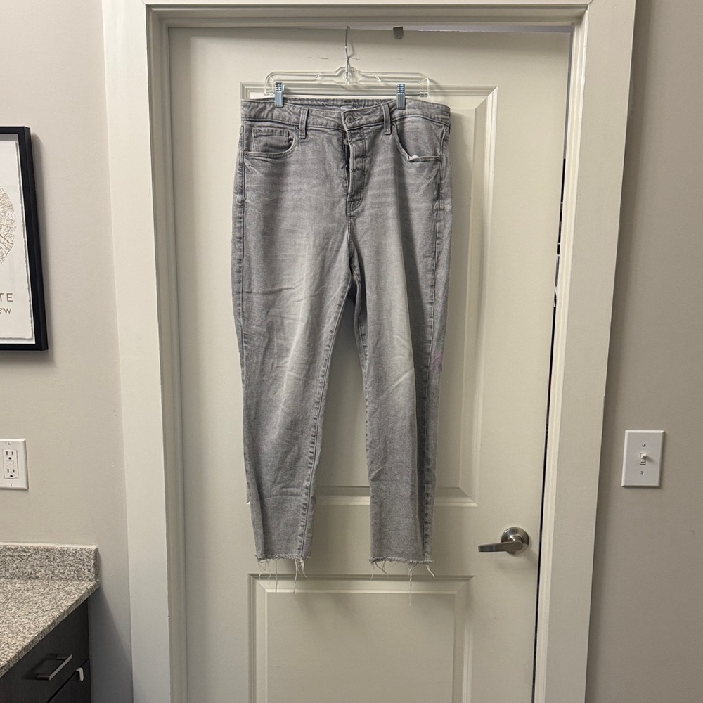 Old Navy Women's OG Straight High Rise Button Fly Raw Hem Gray Jeans